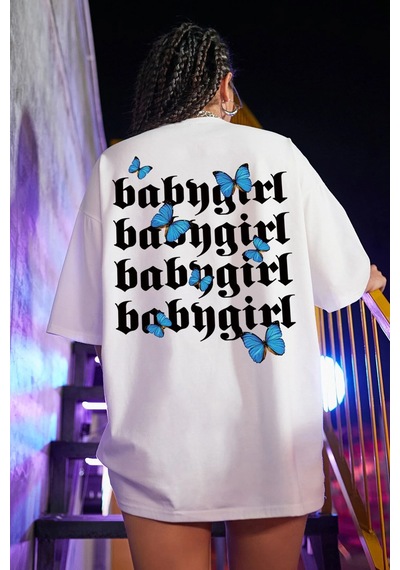 Unisex Babygirl Baskılı Tasarım Tshirt Beyaz