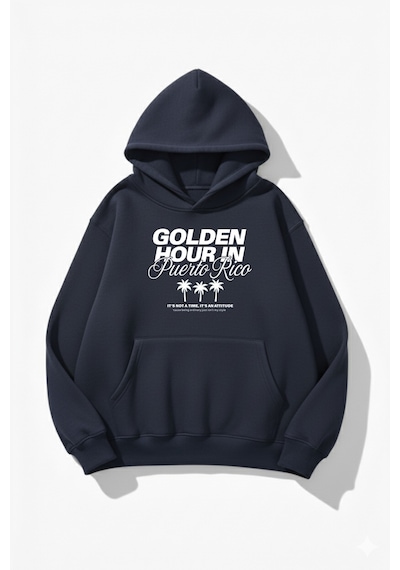 Uyguntarz Unisex Yumuşak Dokulu Golden Hour Baskılı Tasarım Oversize 3 İplik Hoodie Sweatshirt Indigo