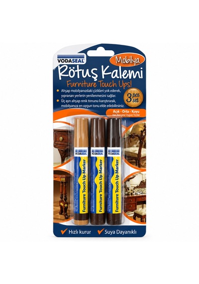 3pcs Mobilya Rötuş Kalem Set Açık - Orta - Koyu Kahverengi 5286