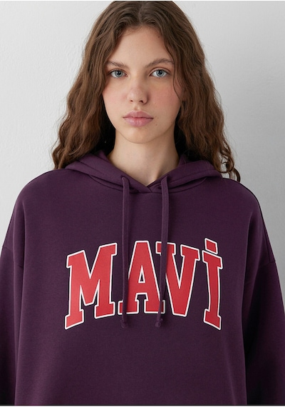 Mavi M1600361 Logo Baskılı Kapüşonlu Kadın Sweatshirt Mor