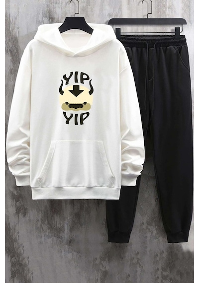 Uyguntarz Unisex Yipyip Baskılı Eşofman Takımı Beyaz
