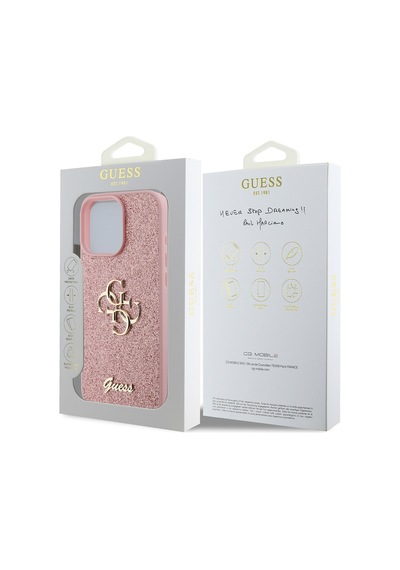 Apple Uyumlu iPhone 16 Pro Kılıf Guess Lisanslı 4g Büyük Metal Logolu Glitter Kapak Pembe