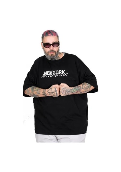 Cusseli Büyük Beden Unisex Bisiklet Yaka Tshirt New York 26204 Sıyah Siyah