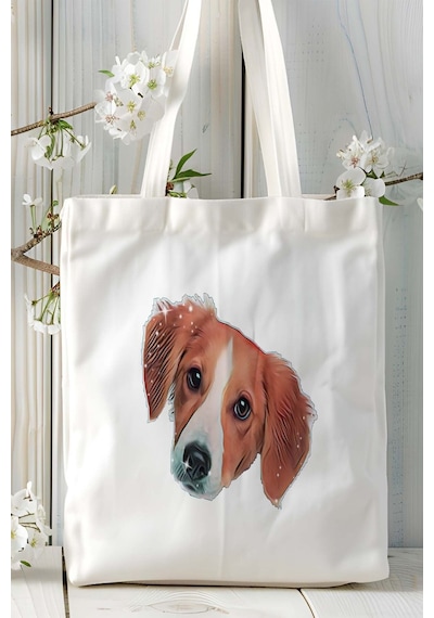 Art Hediye Spaniel Köpek Baskılı Omuz Çanta Kişiye Özel Model 12 Çok Renkli