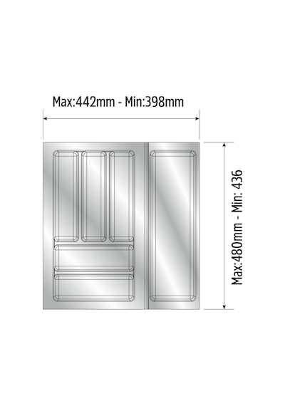 Tify Mutfak Çekmece Içi Düzenleyici, Kaşıklık 44cm X 48cm Yanlar Ve Boydan 4cm Kesilebilir, Antrasit Diğer