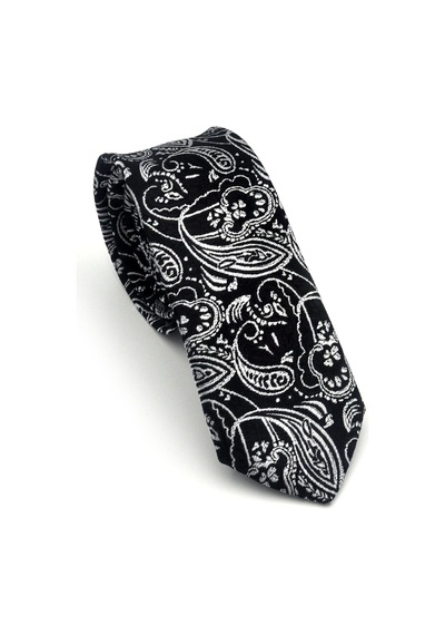 Gaffy Gri Şal Desenli Siyah Dokuma Kumaş Mendilli Slim Fit Kravat // Sdk-2607-1 Siyah