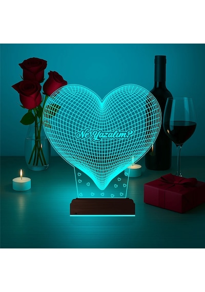 Luvivia Kalp Sevgiliye Hediye Kişiye Özel 3d Lamba - Masa Gece Lambası V32
