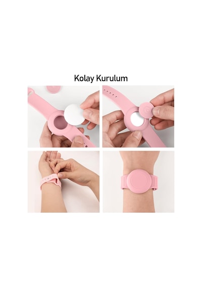 Lexroo Buff Tagsafe Çocuk Bileklik Silikon Airtag Uyumlu Kılıf Saat Hafif Su Geçirmez Pembe Standart