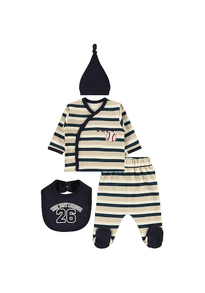 Civil Baby Çizgi Empirmeli Zıbın Takımları - Bej Açık Vizon