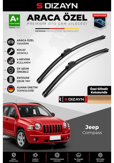 S-dizayn Jeep Compass Ön Cam Silecek Seti 2006-2017 Premium Araca Özel 60-45 Cm A+ Kalite