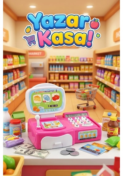 Sesli Işıklı Oyuncak Yazar Kasa Küçük Boy - Aksesuarlı Market Kasası Ve Evcilik Seti Pembe