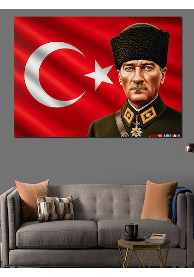 Türkiye Bayrağı Atatürk Dekoratif Kanvas - Mdf Ahşap Tablo