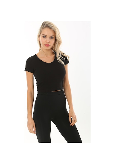 Rooted-kadın Basic Crop V Yaka Kaşkorse T-shirt SIYAH