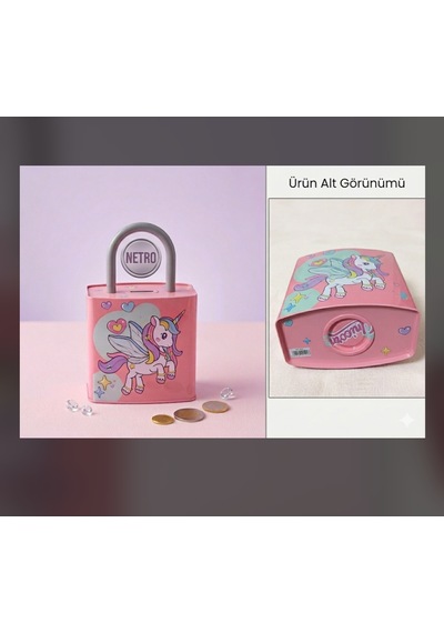 Kilit Şeklinde Dev Boy Kumbara 26x17 Cm Hediyelik Metal Kumbara Kapaklı Kolay Açılabilir Model 2 Li Tavşan Pembe