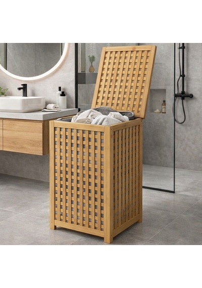Doğal Bambu Çamaşır Sepeti Kapaklı Kirli Çamaşır Saklama Sepeti Banyo Organizeri