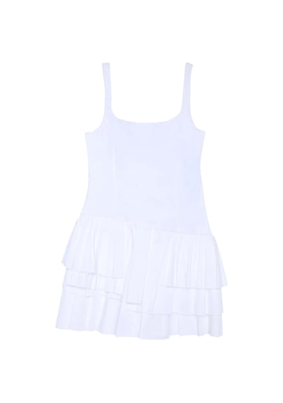 Olla Collection Kesik Detaylı Pileli Asimetrik Mini Elbise Beyaz Beyaz