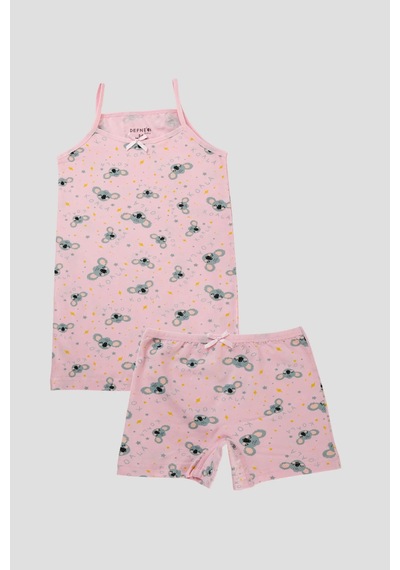 Defne Baby Kız Çocuk Premium Pamuklu Koala Desenli Penye Atlet & Boxer Takımı Renkli