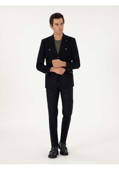 Cacharel Koyu Lacivert Slim Fit Blazer Ceket
