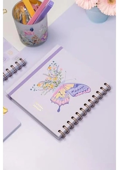 Spiralli Süresiz Planlayıcı Ajanda Ve Defter - 2'li Set, 15x15 Cm Açık Gri