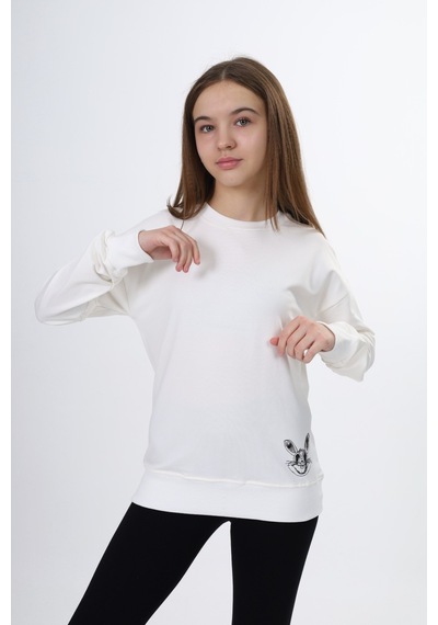 Toontoy Kids Toontoy Kız Çocuk Baskılı Sweatshirt Ekru