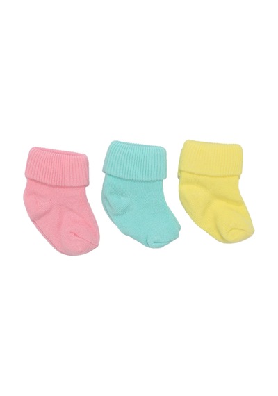 Bebegen Unisex Pembe Turkuaz Sarı Kıvrık 3'lü Çorap 0-6 Ay Çok Renkli