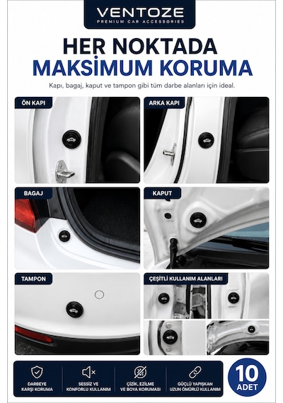 Araba Kapı Ve Bagaj Sesi Önleyici Darbe Emici Silikon Stand Tamponu Çarpma Koruyucu 10 Adet