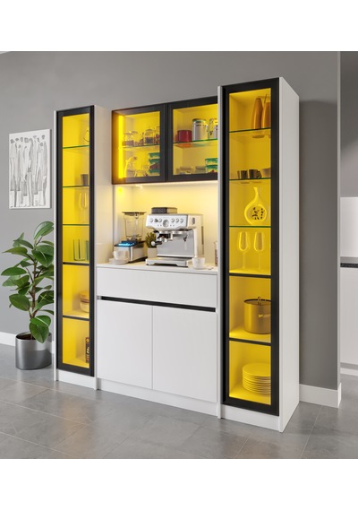 Moon Maxi Kahve Köşesi Komple Mdf Led Aydınlatmalı Mutfak Kahve Dolabı Beyaz
