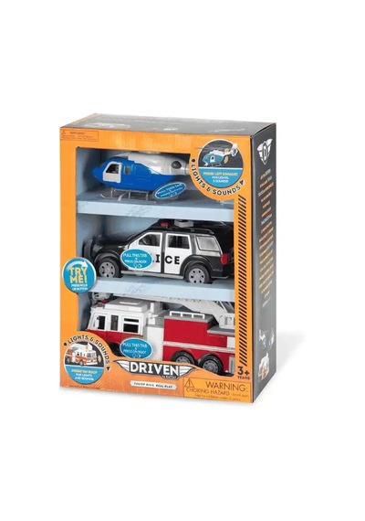 Driven 3lü Set - Helikopter, Polis Arabası, İtfaiye Arabası Wh1178z Çok Renkli