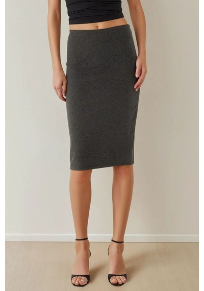 Hiccup Yüksek Bel Bodycon Midi Örme Etek Kömür Grisi