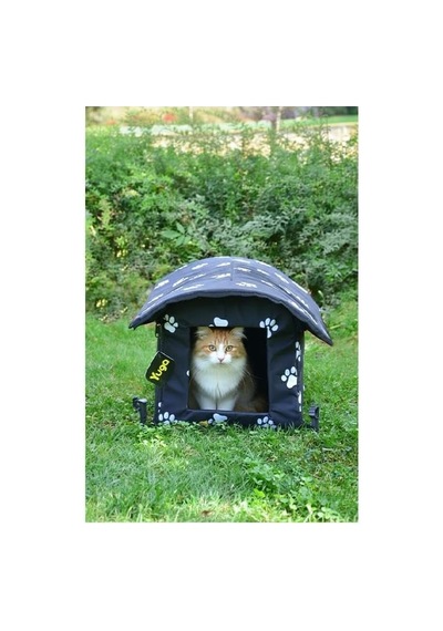 Pati Desenli Siyah Kedi Evi Isı Ve Yağmur Korumalı