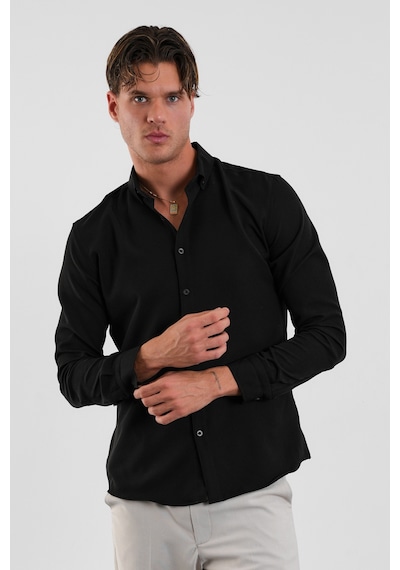 Redline Flex Slim Fit Yumuşak Kolay Ütü Nefes Alan Erkek Gömlek Siyah