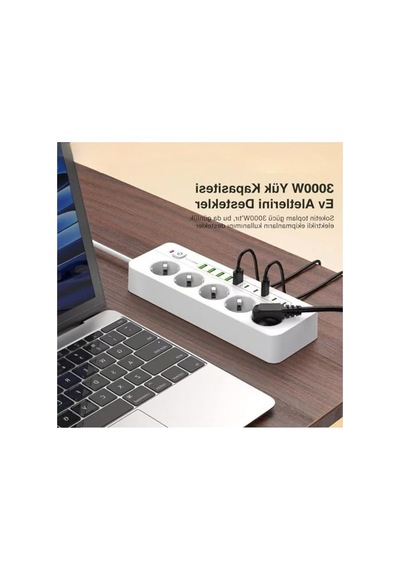 Isıya Dayanıklı 5'li Grup Priz, 5xusb Ve 5xtype-c Çıkışlı, 4 M Kablo
