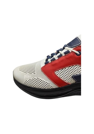 King Shoes Hakiki Deri Kalın Taban Erkek Sneaker Beyaz - Kırmızı