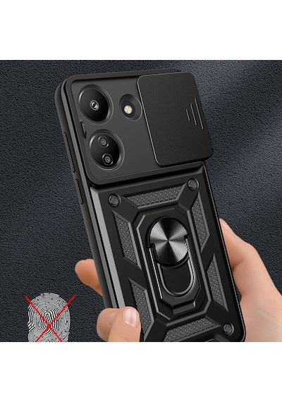Xiaomi Redmi 13c Kılıf Magnetik Standlı Kamera Korumalı Zore Sürgülü Vega Kapak Mavi