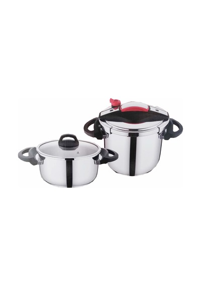 Falez Twist Cook Düdüklü Tencere Seti 4+7 L Siyah Kırmızı Siyah