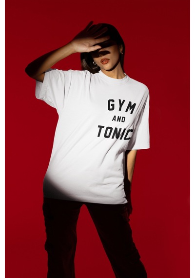 Gym And Tonic Sırt Baskılı Unisex Oversize Boydbuilding Fitness G Beyaz