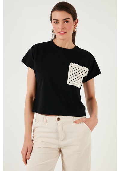 Lela Pamuklu Tek Cepli Regular Fit Bisiklet Yaka Bayan T Shirt 5865818 Siyah