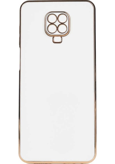 Noktaks - Redmi Note 9s Uyumlu Kılıf Kenarları Parlak Altın Renkli Silikon Bark Kapak - Beyaz - T21646