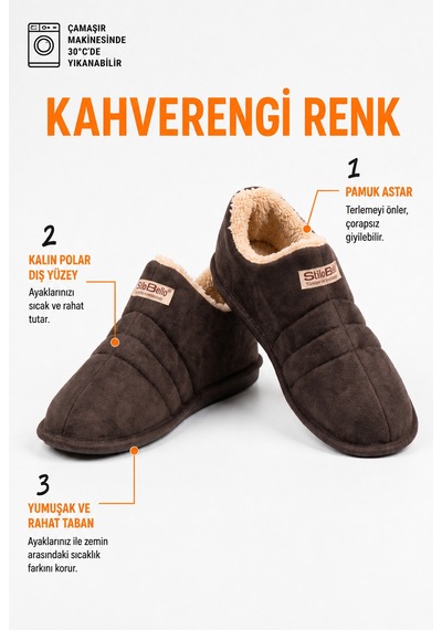 Stwenn Unisex Şık Kışlık Ev Terliği İçi Peluş Sıcak Tutan Kapalı Panduf Yumuşak Tabanlı Hafif Rahat Ev Botu Kahverengi