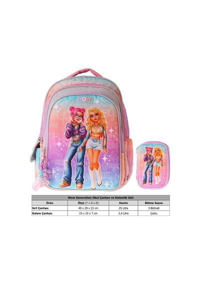 Wow Generation Star Kız Çocuk Pembe - Mor İlkokul Okul Çantası Ve Kalemlik Seti - Setwg-w6033c Çok Renkli