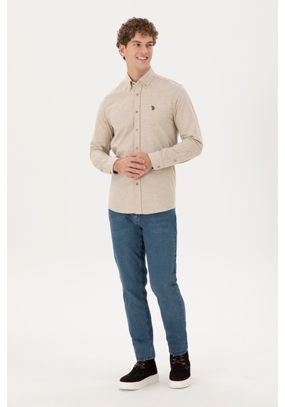 U.s. Polo Assn. Erkek Kum Gömlek Desenli 50296598-vr085 Kum