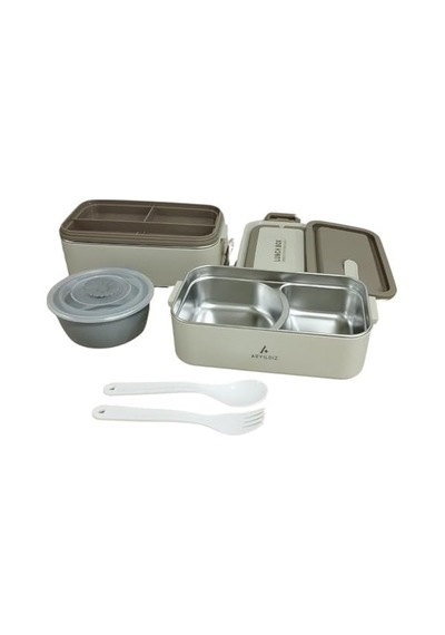 Aryıldız Bento Dikdörtgen 2 Katlı Lunch Box Yemek Termosu Bej 2000 Ml