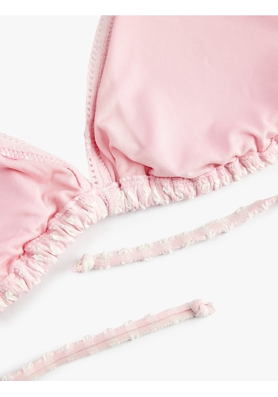 Koton Koton X Sibil Çetinkaya - Boyundan Bağlamalı Dokulu Üçgen Bikini Üstü Pembe Ekose 6sak10089mm Pembe Ekoseli
