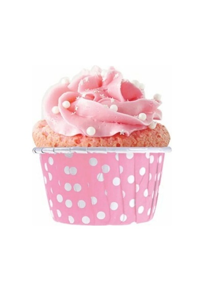 Muffin Cupcake Kek Kalıbı Kapsülü Pembe Renk Beyaz Puantiyeli Özel Pet Kapsül 20'li Goldcakes