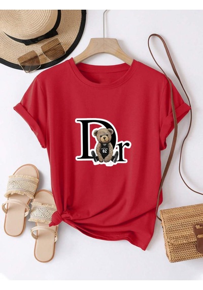 Uyguntarz Unisex Dr. Ayı Tasarım Basklı Tshirt Kırmızı