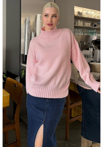 Madmext Pembe Boğazlı Kadın Triko Kazak Mg2535 Pembe