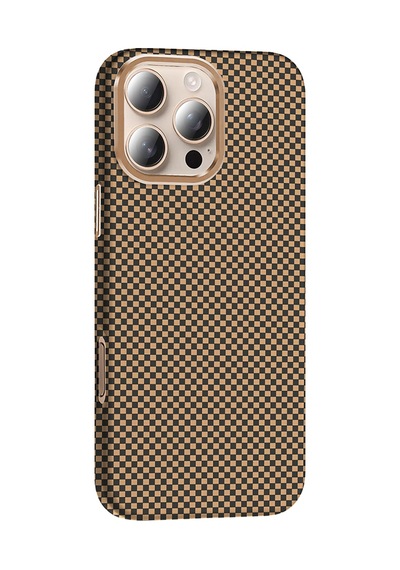 Apple Uyumlu iPhone 16 Pro Max Kılıf M-safe Şarj Özellikli Karbon Fiber Görünümlü Gros Kılıf Desert Titanyum