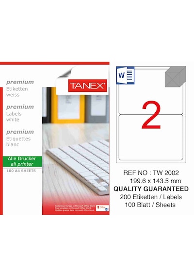 Tanex Tw-2002 199.6X143.5 MM Laser Etiket 100 Ad.
