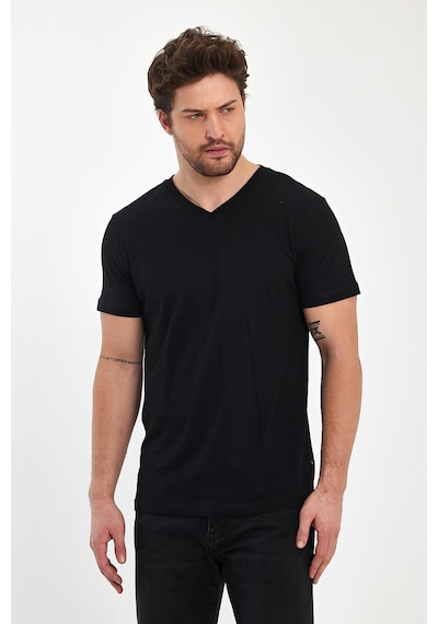 Erkek Compact Penye V Yaka T-shirt Siyah