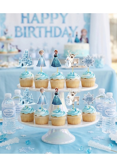 Frozen Temalı Pasta Kürdan Seti 10'lu Doğum Günü Cupcake Süsleme Dekoru